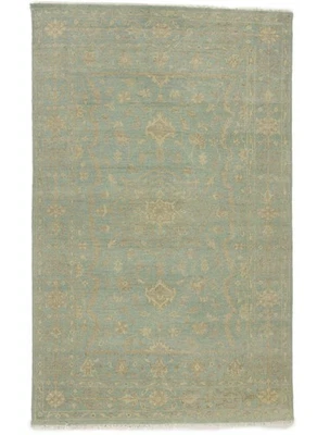 Handmade Muted Aqua Blue Floral Wool Oriental Rug Entryway Decor Carpet 5X8 ft - Image 1 of 4