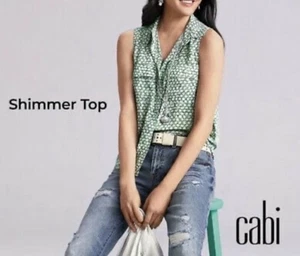 Cabi Shimmer Top Sea Glass Blouse #5910 Lightweight Sleeveless Womens S Green - Picture 1 of 6
