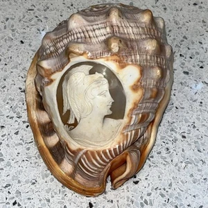 Vintage Carved Cameo Conch Shell Roman Figure Bird Helmet - Picture 1 of 11