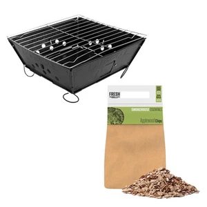 Portable Folding BBQ & Applewood Wood Smoker Chips Barbecue Grill - Picture 1 of 9