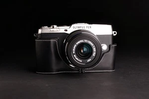 Handmade Genuine real Leather Half Camera Case bag for Olympus EP5 E-P5 Black - Picture 1 of 1