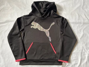 PUMA Girls Hoodie Athletic Sweatshirt With Hood Fleece Breathable Black Size L - Picture 1 of 3