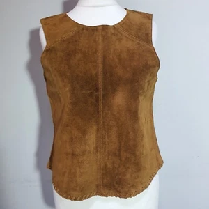 ZARA Tan Leather Suede Sleeveless Top Pocahontas Festival Tank Vest Size S - Picture 1 of 20