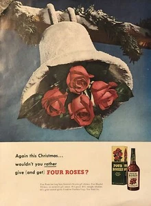 1946 Four Roses Whiskey Christmas PRINT AD Church Bell Rather Give Get VTG 1940s - Picture 1 of 5