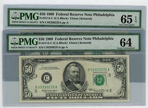 Fr. 2114-C $50 1969 Federal Reserve Note 2 Consecutive 64-65EPQ PMG DC-2597 - Picture 1 of 2