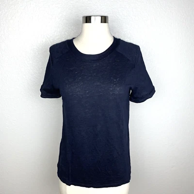 Sandro Paris Women's Top 100 % Linen Short Sleeve Pullover Navy Shirt Size 1/S - Image 1 of 4