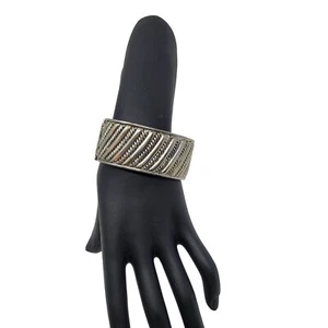 Vintage Brutalist Wide Clamper Cuff Bracelet Gold Silver Rope Striped Texture - Picture 1 of 6