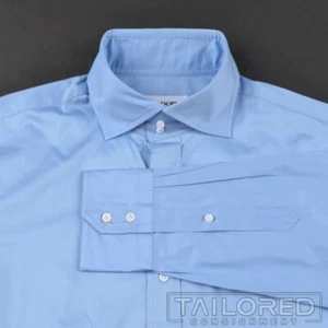 LUXIRE Solid Blue Cotton Mens Luxury Dress Shirt - BESPOKE 16.5 - Picture 1 of 7