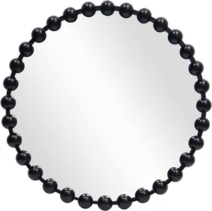 Round Black Mirror 28'', Spherical Frame round Mirror for Living Room, Beaded Mi - Picture 1 of 9
