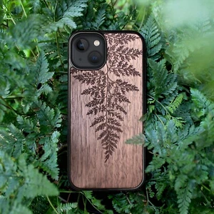 Fern Botanical - Wooden iPhone MagSafe Case 15 Pro Max, 14 Plus, 13 Pro, 12 Mini - Picture 1 of 35