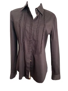 Blusa Top Theory Negra Manga Larga Mezcla Algodón Abotonada Talla L Usada - Imagen 1 de 10