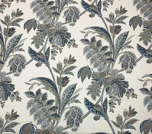 KRAVET ISHANA INDIGO BLUE FLORAL LINEN HIGH END MULTIUSE FABRIC BY YARD 54"W - Picture 1 of 6