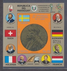Hoja de recuerdo 75 aniversario Premio Nobel Paraguay C449 1977 en estado bastante bueno casi nuevo - Imagen 1 de 1