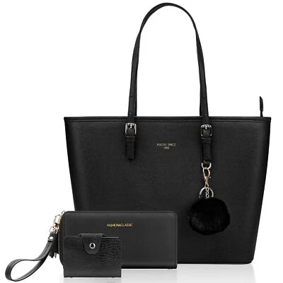 Damen Handtasche Schwarz Damen Shopper Handtasche Leder Damen Tasche Groß Sch... - Bild 1 von 4