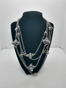 You and I Brand Gunmetal Gray Chain Bead Cluster Necklace Chunky Multi Strand - Picture 1 of 7