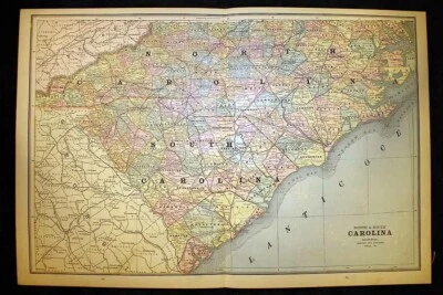 Antique Map South & North Carolina 1889 or Florida and Alabama - Image 1 of 4