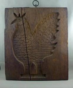 Antique Primitive Cookie Mold, Double Sided, Rooster and Cow, Early 1800’s - Picture 1 of 6