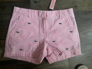 NWT Vineyard Vines Seersucker Striped Whale Embroidered Shorts pink Sz 12 Girls - Picture 1 of 8