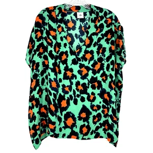 Top Cabi Mrita stampa animalier verde blu arancione oversize taglia small scollo a V - Foto 1 di 5