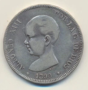 Spanien 5 Pesetas 1890 Alfonso XIII - Bild 1 von 2