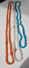 3 Antique Vintage Agate Moonstone Bead Necklaces 1x35cm 2x41cm