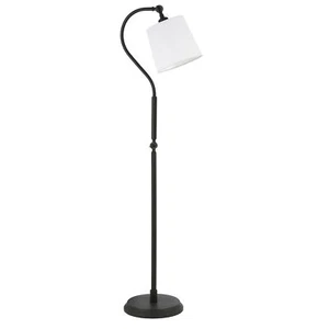HomeRoots 57" Black Arched Floor Lamp with White Frosted Glass Drum Shade - Picture 1 of 4