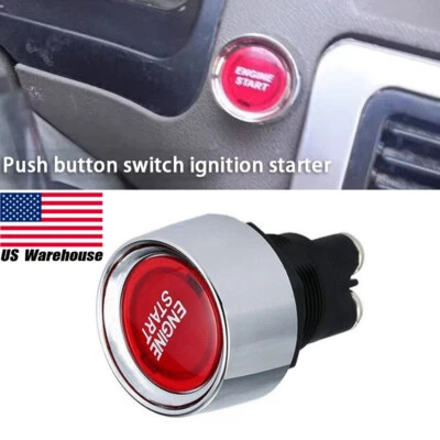 Interruptor de arranque del motor iluminado rojo coche universal 12V botón pulsador arranque carrera Foto 1 de 4