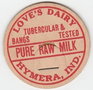 Vintage milk bottle cap "Pure Raw Milk" Love's Dairy, lot a - Picture 1 of 2