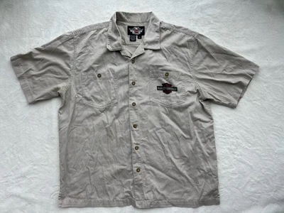 Camisa Harley Davidson Para Hombres Talla XL Manga Corta Abotonada Beige Milwaukee Oil Foto 1 de 4