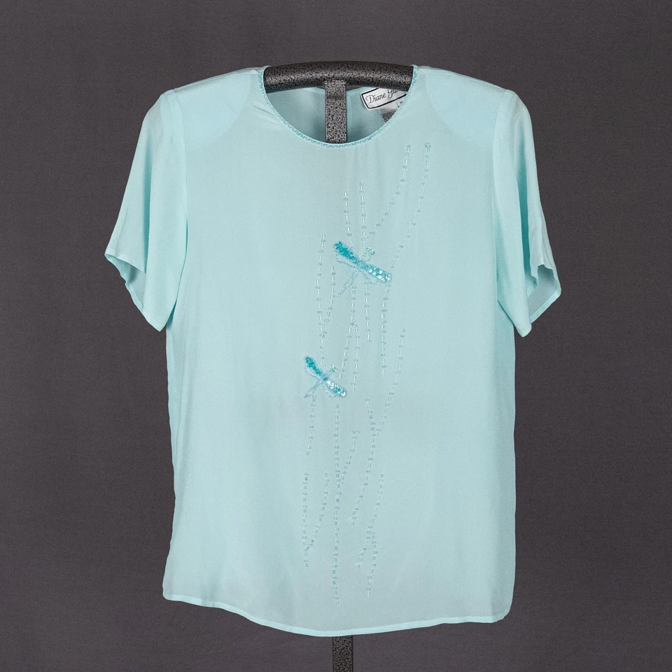 Blusa De Colección Diane Gilman Libélula Con Cuentas de Seda MEDIANA Lentejuelas Transparentes Fairycore Foto 1 de 4