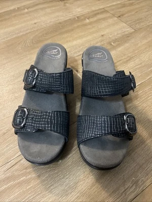 Dansko Sophie Black Gray Double Strap Leather Buckle Sandal Clog Women’s Size 37 - Image 1 of 4