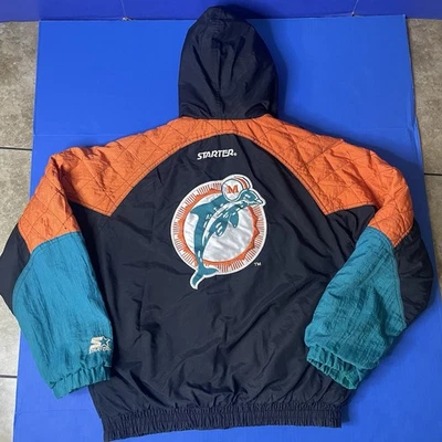Vintage Miami Dolphins Starter Jacket Mens Medium Full Zip Quilted 90s NFL Coat - Image 1 of 4