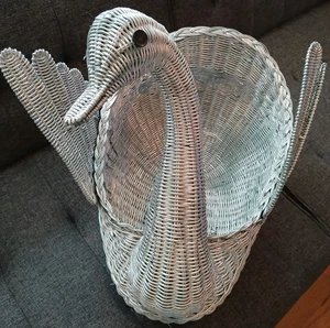 Cesta de ratán de mimbre cisne plateado - ¡muy grande! - Imagen 1 de 7
