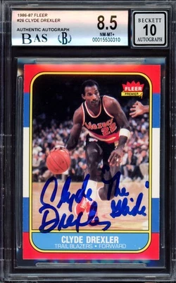Clyde Drexler Auto Signed 1986-87 Fleer RC 26 BGS 8.5 Sig 10 The Glide Beckett - Image 1 of 2