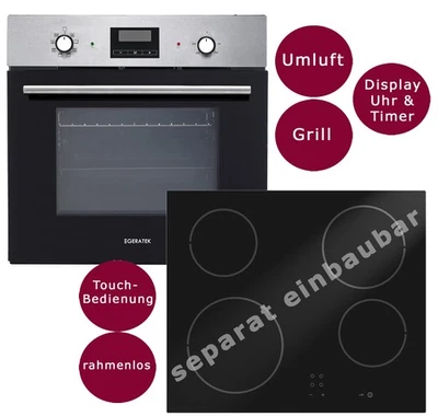 Einbauherd Set Backofen Umluft Timer 60cm Glaskeramik-Kochfeld rahmenlos - Bild 1 von 4