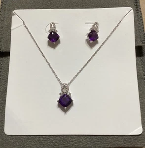 JC Penny Amethyst And White Sapphire Earring And Necklace Set - Picture 1 of 4