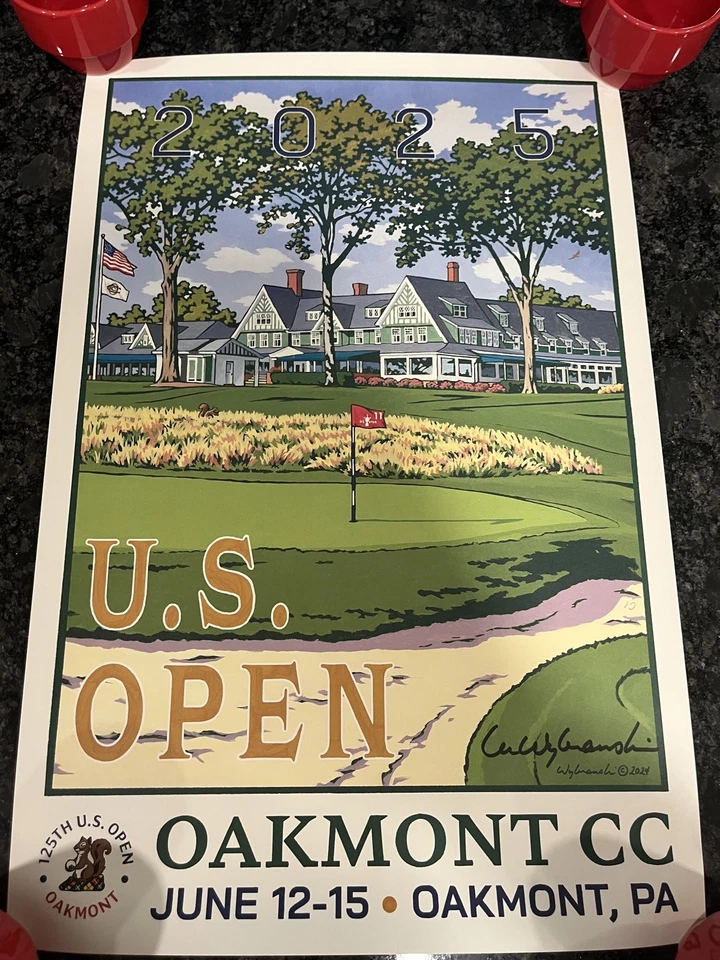 Póster de letrero de golf Lee Wybranski edición limitada 2025 US Open Oakmont Foto 1 de 2