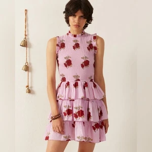 NWT Alix of Bohemia Cabana Ruby Rosette Dress Smocked Cotton Mini Dress Large - Picture 1 of 12