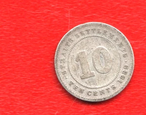 STRAIT SETTLEMENT 10 CENTS 1889  SILVER - Picture 1 of 2