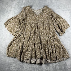 Natural Life Top Damen groß braun Blumen Babydoll Stufen fließend Boho Tunika - Bild 1 von 12