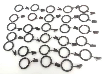 28 Curtain Pole Rings with Clips Metal Hanging Hooks Drapery Brown Easy Hang - Image 1 of 4
