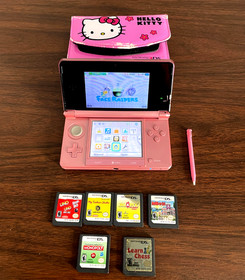 Nintendo 3DS Rose Pink Handheld System Hello Kitty Case 6 Games No Charger