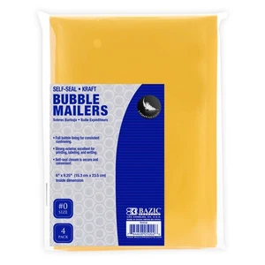 BAZIC Self Sealing Bubble Mailers, 6 x 9.25 Inch, 4 Per Pack - Picture 1 of 1