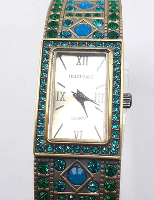 Reloj Brazalete Heidi Daus B8550 Cristal Azul y Verde Estrás Bisagras Foto 1 de 4