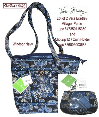 Vera Bradley Villager Cartera y Clip Cremallera Conjunto de Identificación - Windsor Azul Marino - Nuevo con Etiquetas Foto 1 de 4