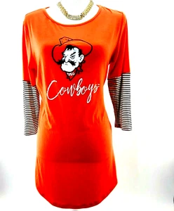 OSU Cowboys Women 3/4 Sleeve Stripe Crew Shirt Sz L Pistol Pete Orange/Black NWT - Picture 1 of 7