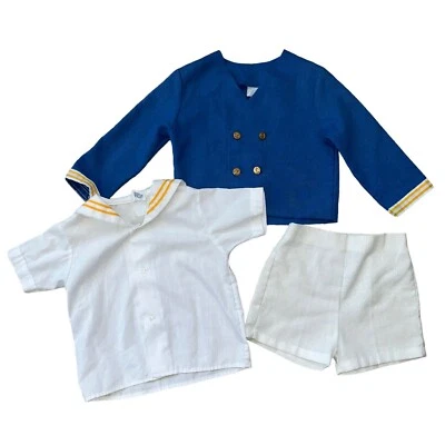 Vtg Peter Piper Toddler Boys 3 Pc Sailor Outfit Set Shorts Jacket Shirt Sz 3 3T - Image 1 of 4