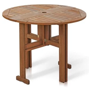 Furinno Patio Dining Tables 35.3"x27.5" Round Wood Residential Medium Brown - Picture 1 of 7