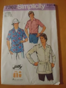 7362 Vintage Simplicity SEWING Pattern Mens 1970s Button Up Jiffy Shirt Uncut - Picture 1 of 2