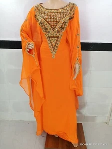 MOROCCAN ORANGE DUBAI KAFTANS ABAYA FARASHA DRESS VERY FANCY LONG GOWN MS 241 - Picture 1 of 5